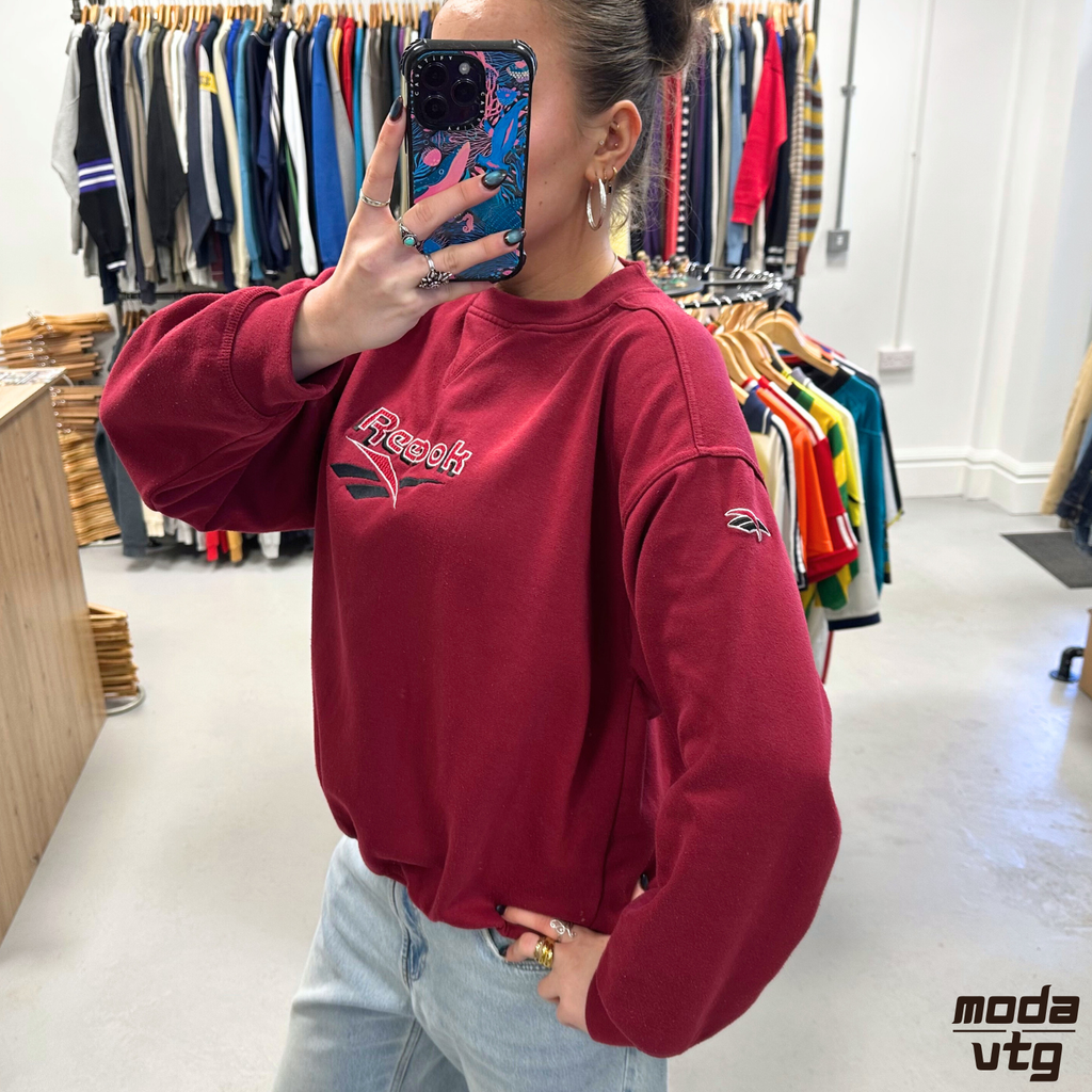 Vintage 90s Reebok Sweatshirt Burgundy Large Retro Unisex