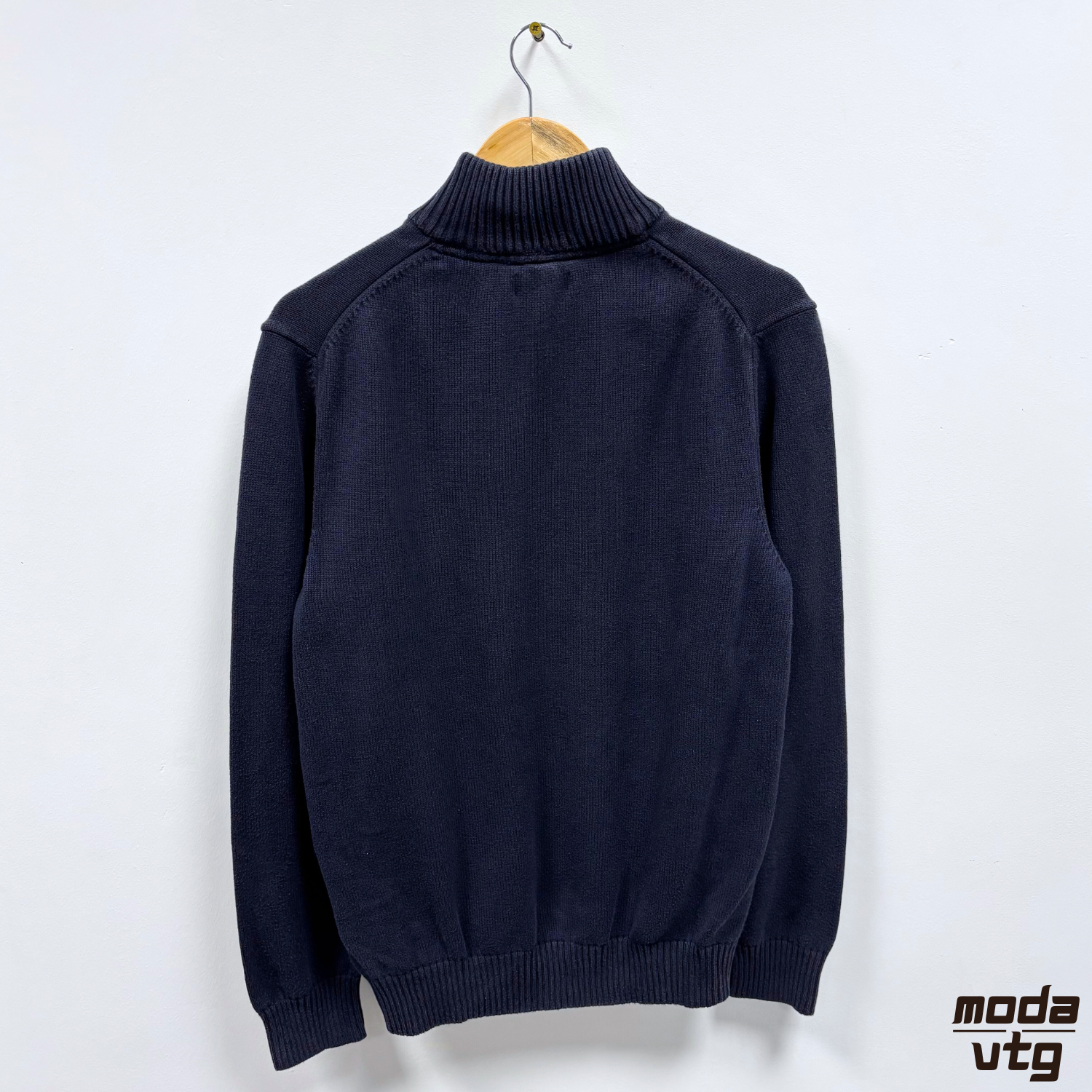 Vintage Y2K GANT Knitted Jumper Navy Large Quarter Zip