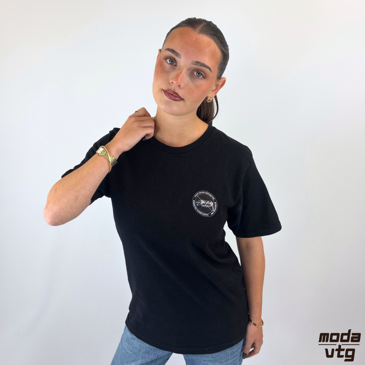 Vintage Y2K Stussy T-Shirt Black Small Graphic