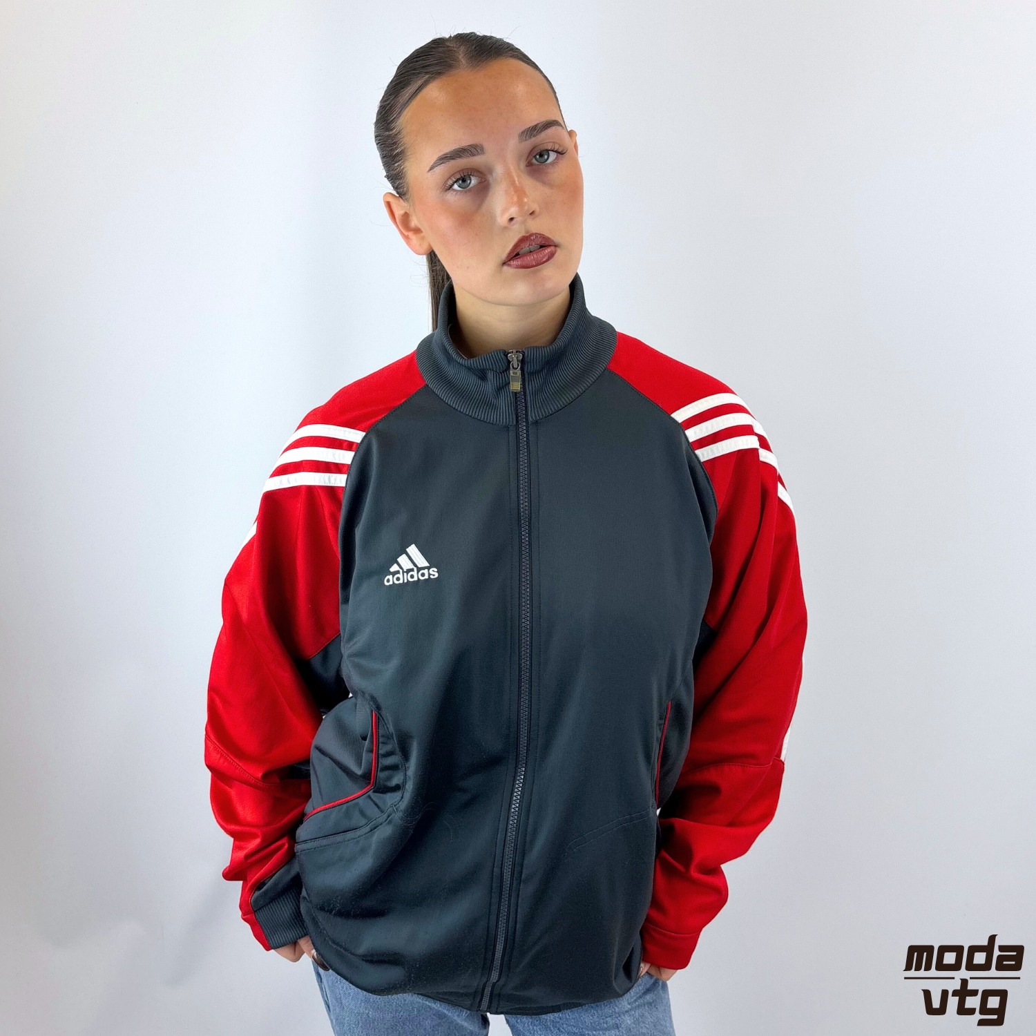 Vintage Y2K Adidas Track Jacket Grey Large Retro