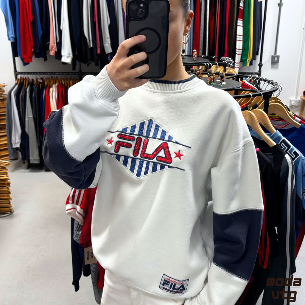 Vintage 90s Fila Sweatshirt White Medium Retro Unisex