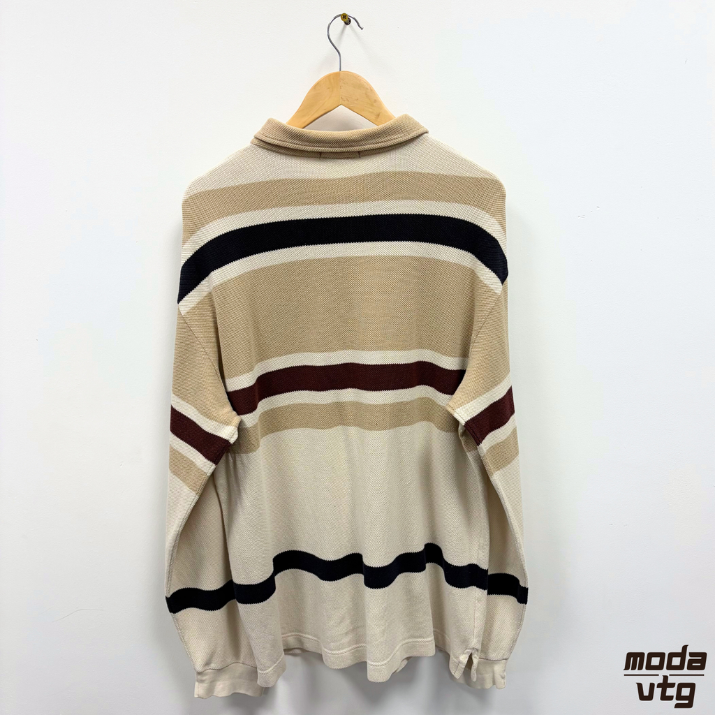 Vintage Y2K Nautica Polo Beige XL Striped Long Sleeve Retro