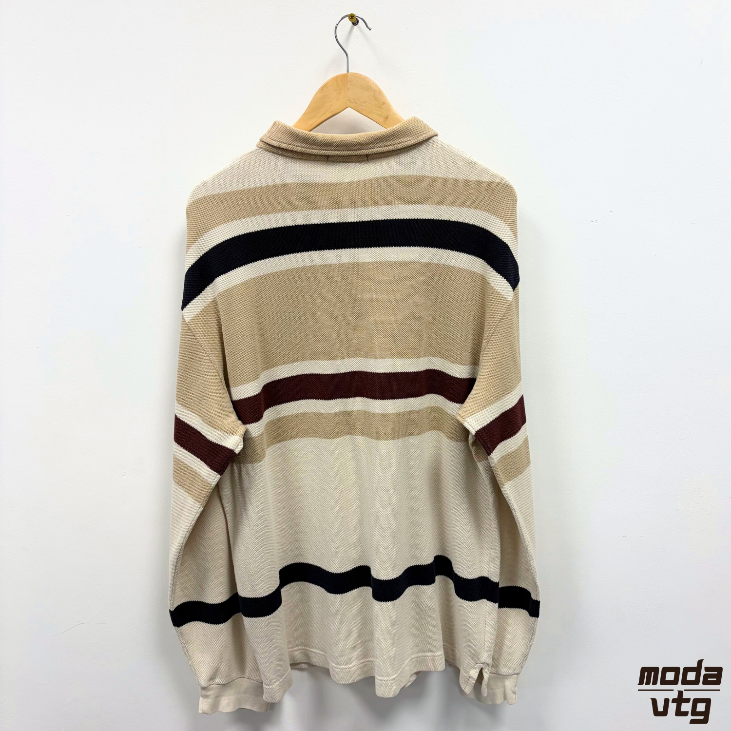 Vintage Y2K Nautica Polo Beige XL Striped Long Sleeve Retro