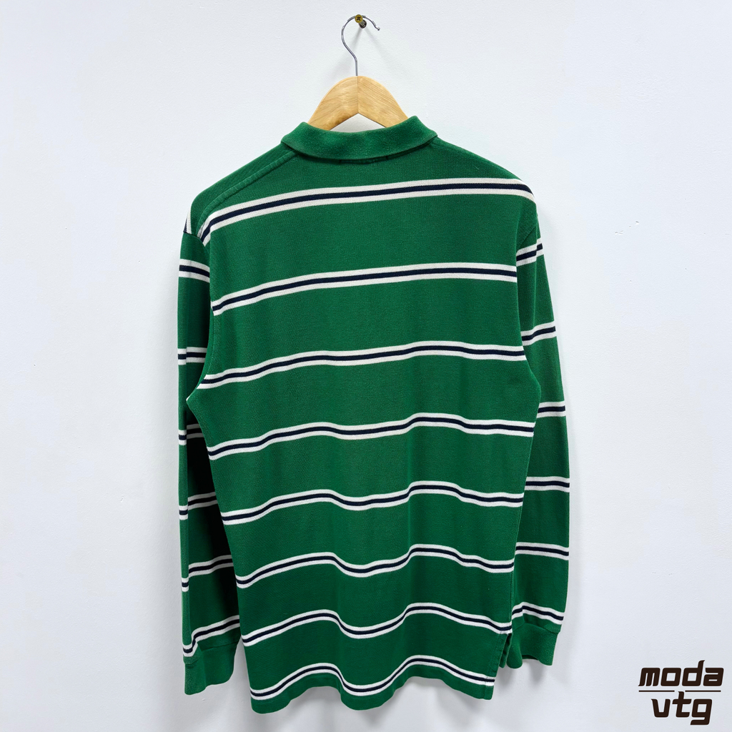 Vintage Y2K Ralph Lauren Polo Green Medium Long Sleeve Striped