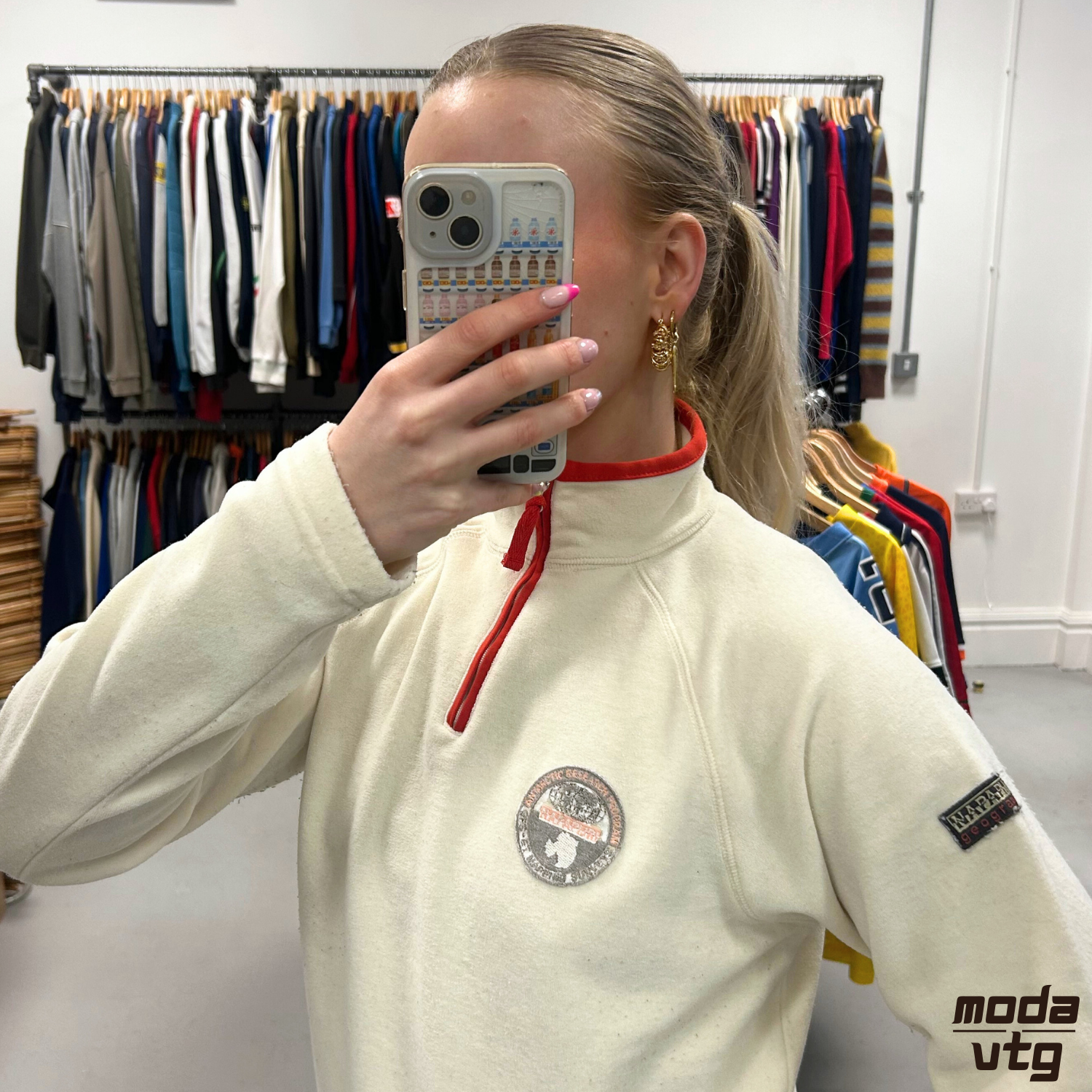 Vintage Y2K Napapijri Fleece Beige Women’s Small Winter Retro