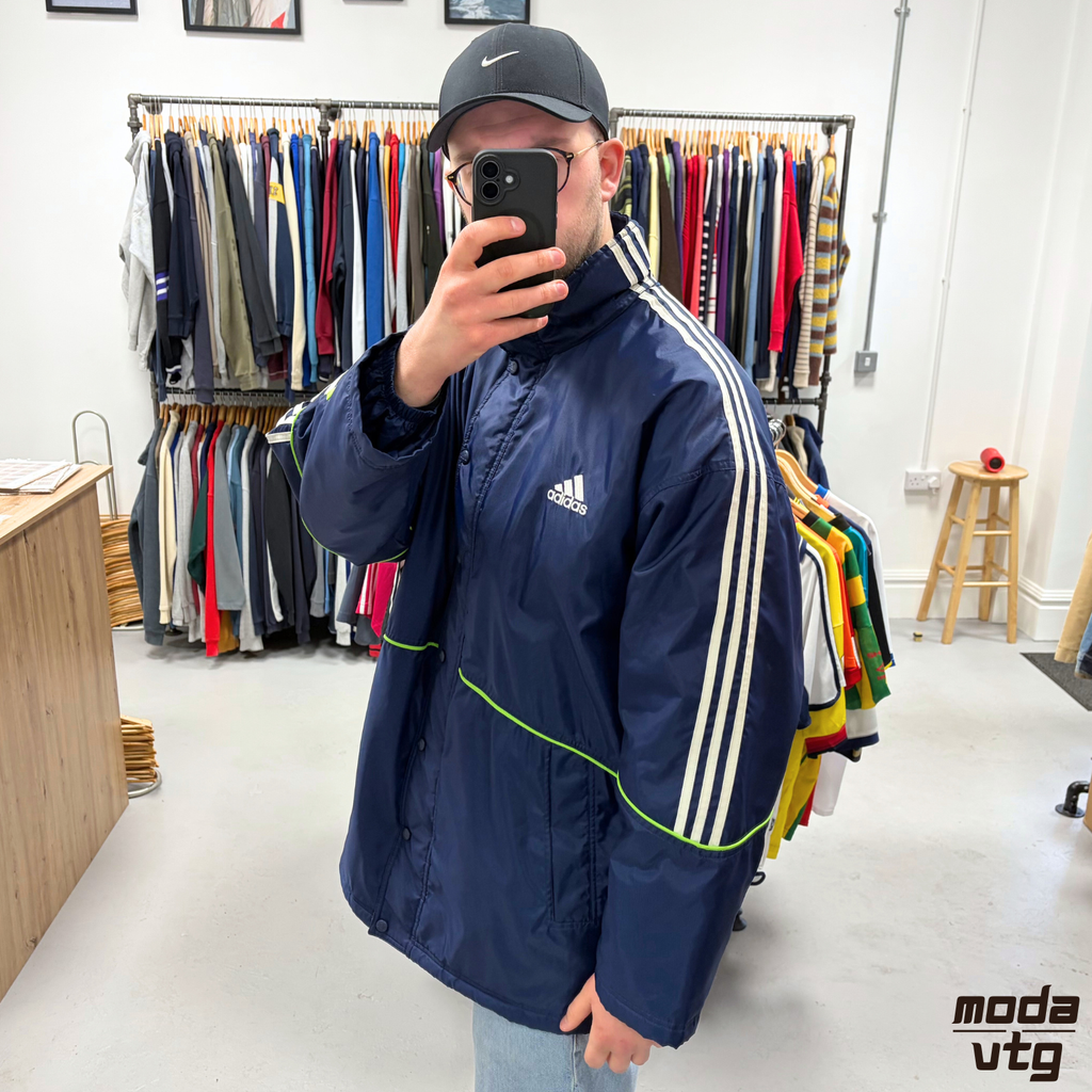 Vintage 90s Adidas Coat Navy XL Winter Retro Long