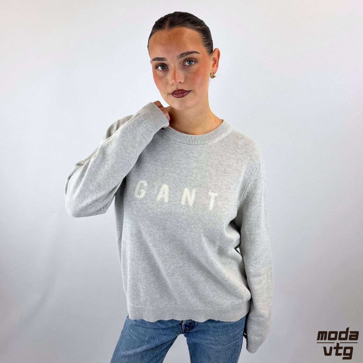 Vintage Y2K GANT Knitted Jumper Grey Small