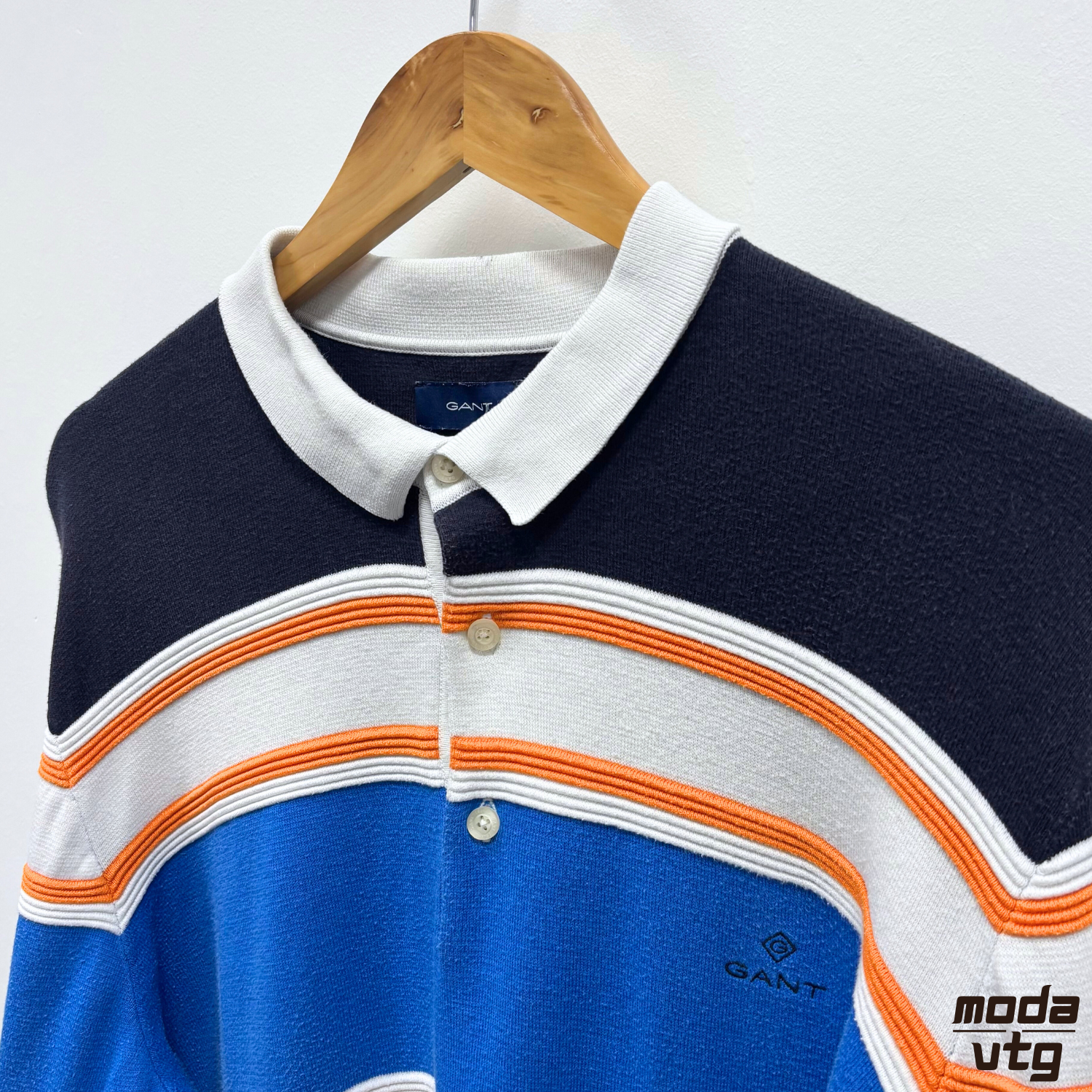 Vintage Y2K GANT Rugby Polo Navy Large Striped Retro