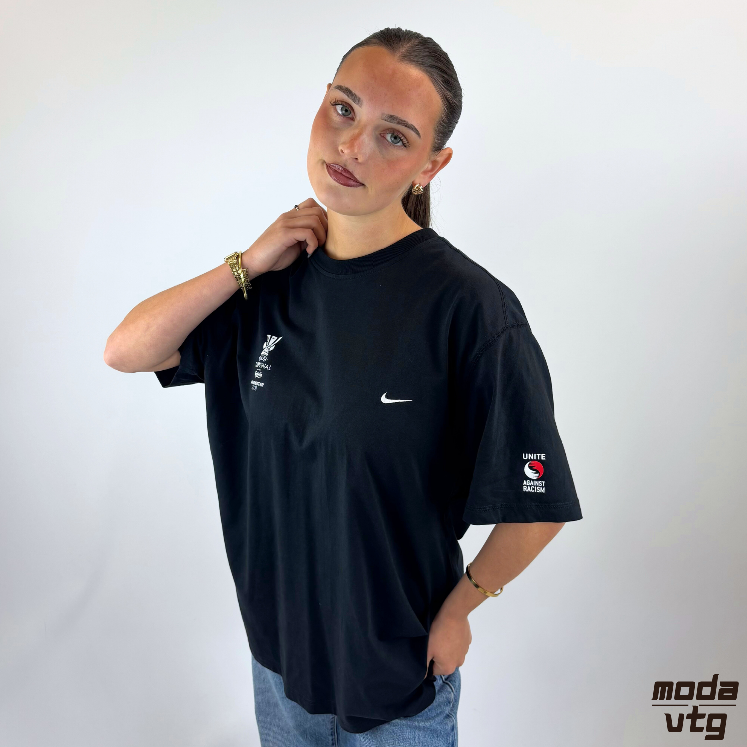 Vintage Y2K Nike T-Shirt Black Large Europa League 2008 Promo