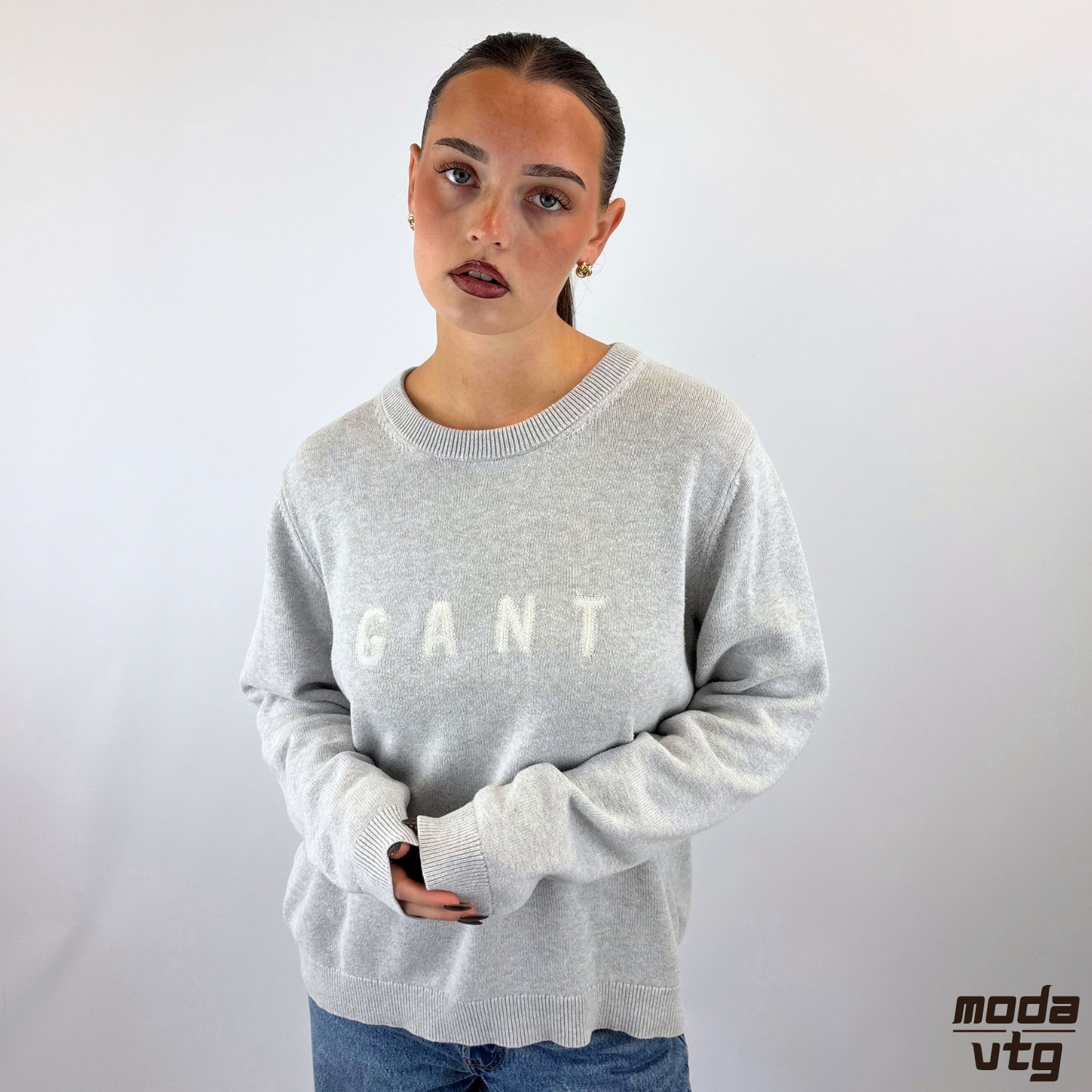 Vintage Y2K GANT Knitted Jumper Grey Small