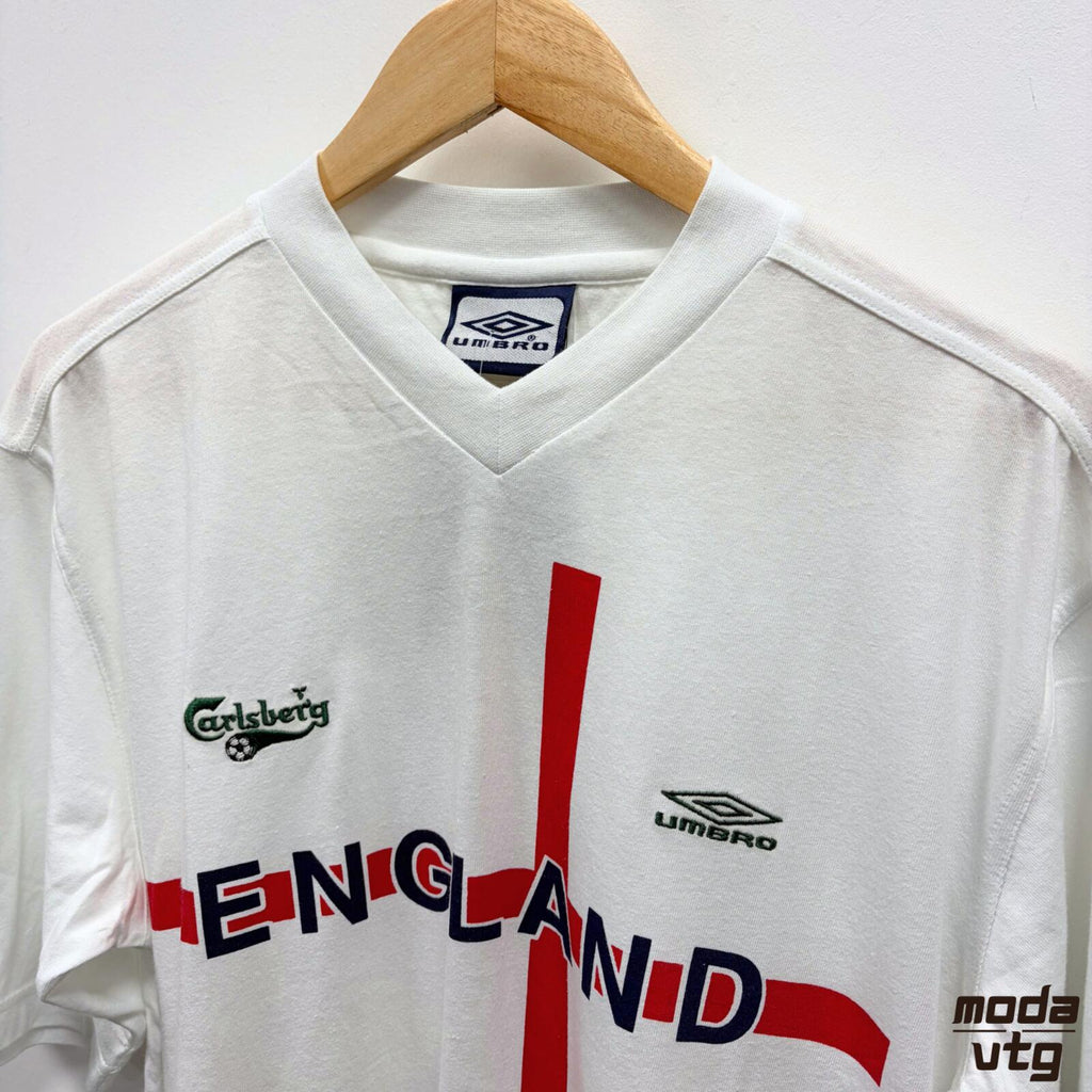Vintage Y2K England T-Shirt White Large BNWT Umbro Retro Carslberg