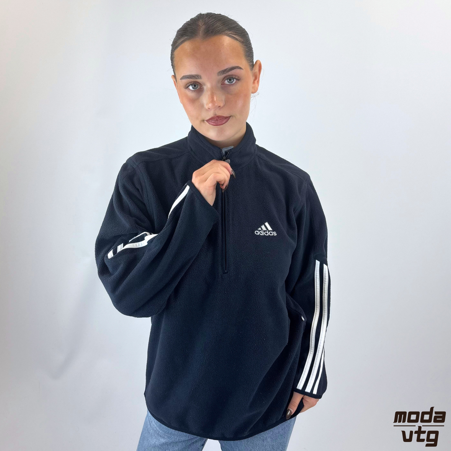 Vintage 90s Adidas Fleece Navy Small Quarter Zip