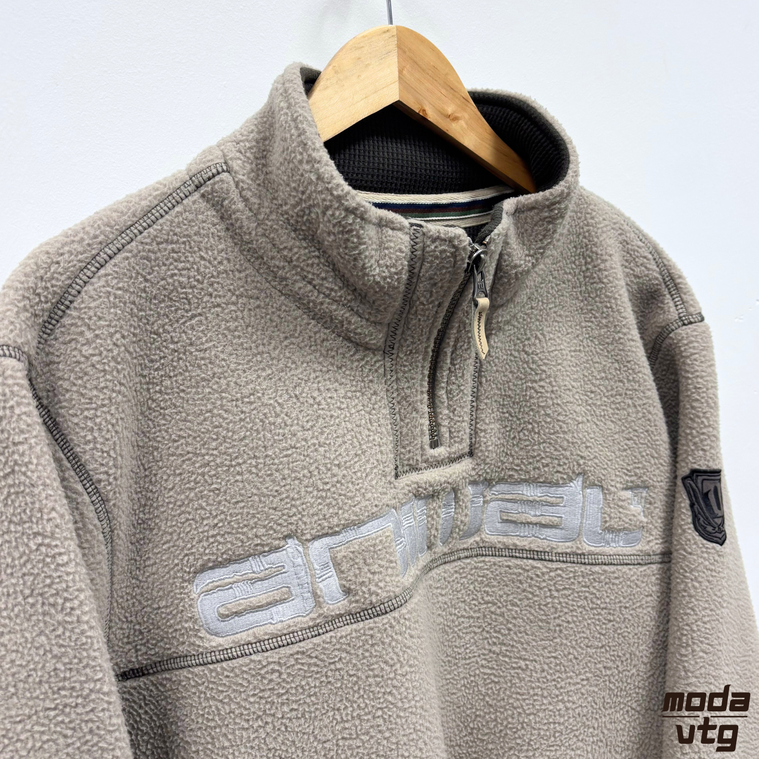 Vintage Y2K Animal Fleece Beige Large Winter Quarter Zip