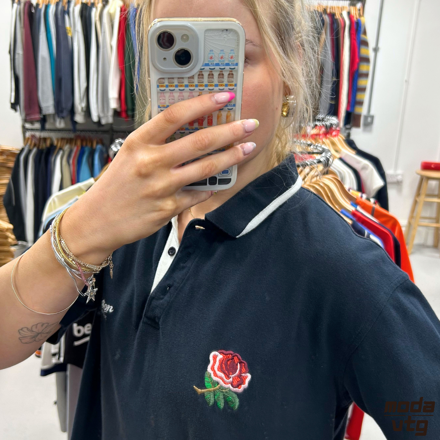 Vintage Y2K England Rugby Polo Navy Medium Cotton Traders Retro Unisex Summer