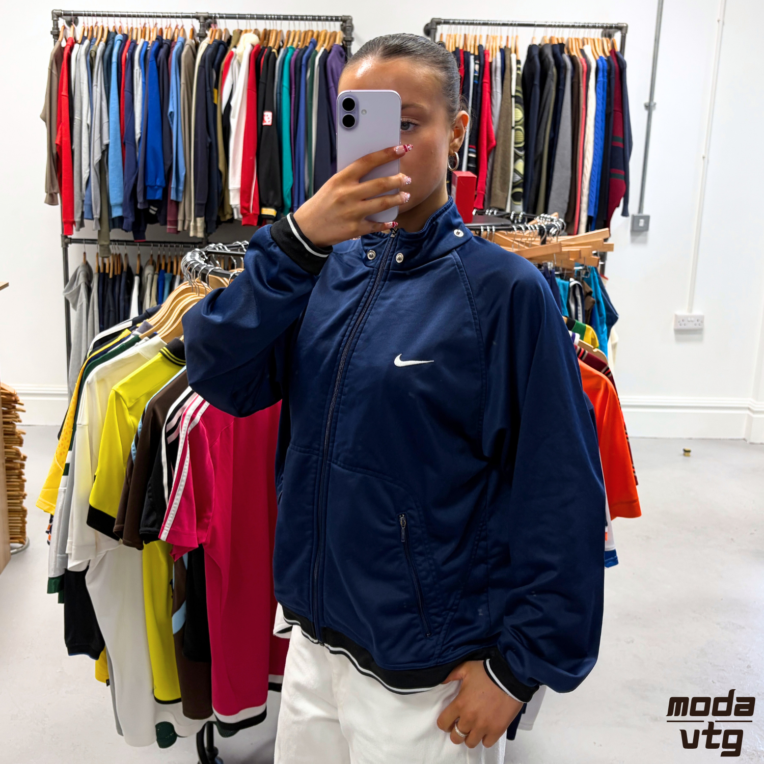 Vintage 90s Nike Track Jacket Navy Small Unisex Retro
