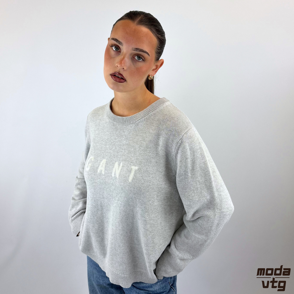 Vintage Y2K GANT Knitted Jumper Grey Small