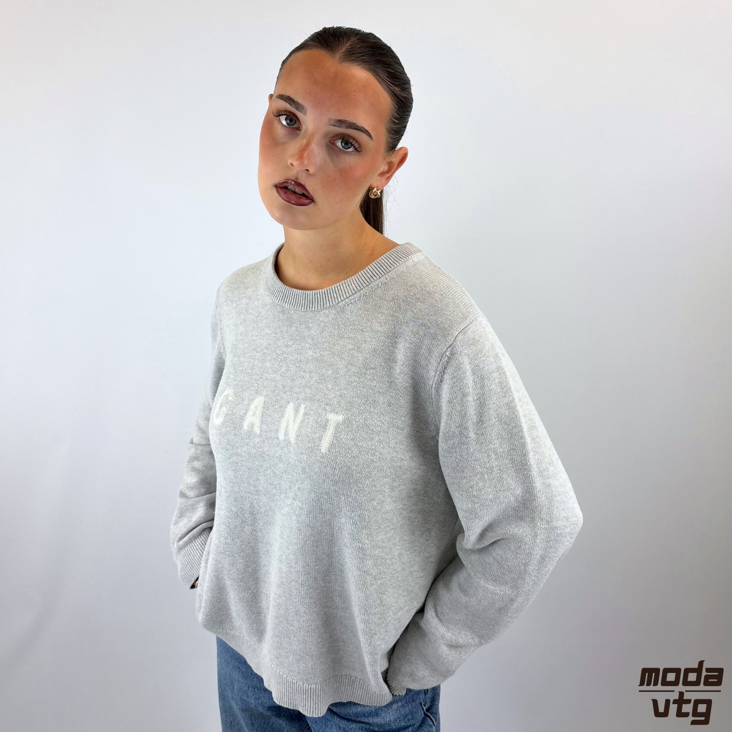 Vintage Y2K GANT Knitted Jumper Grey Small