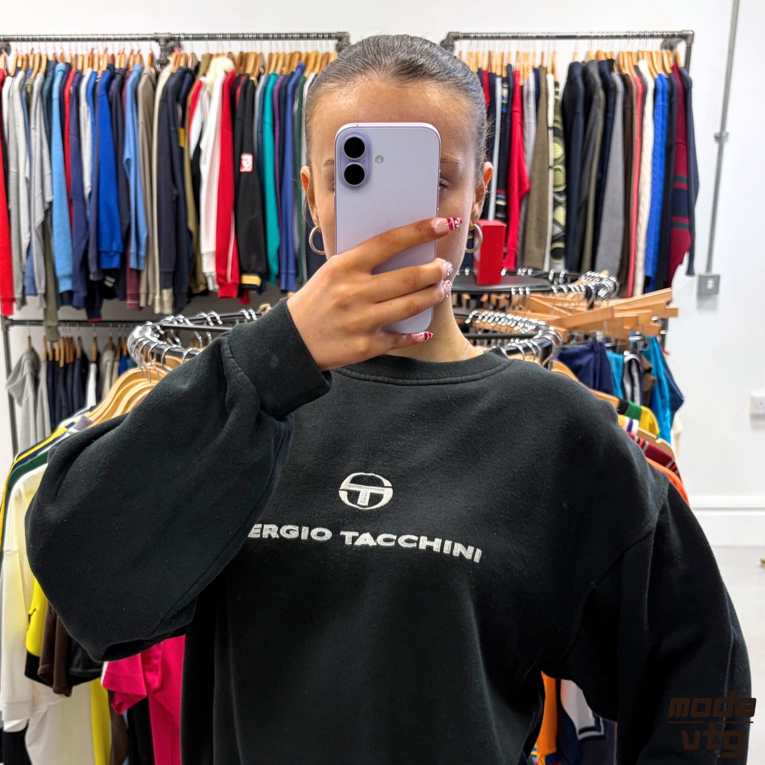 Vintage Y2K Sergio Tacchini Sweatshirt Black Medium Boxy Unisex Retro