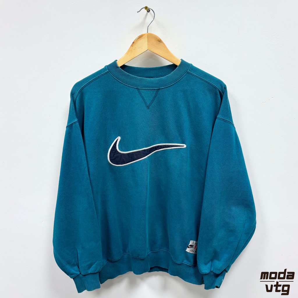 Vintage 90s Nike Sweatshirt Turquoise Medium Retro Swoosh