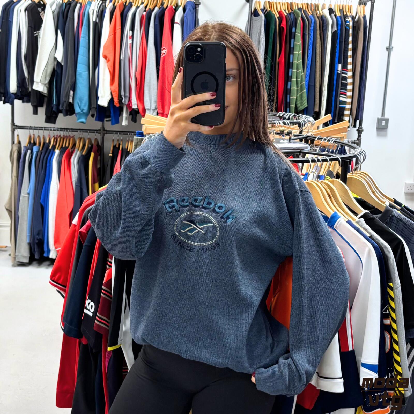 Vintage 90s Reebok Sweatshirt Blue Medium Retro Unisex