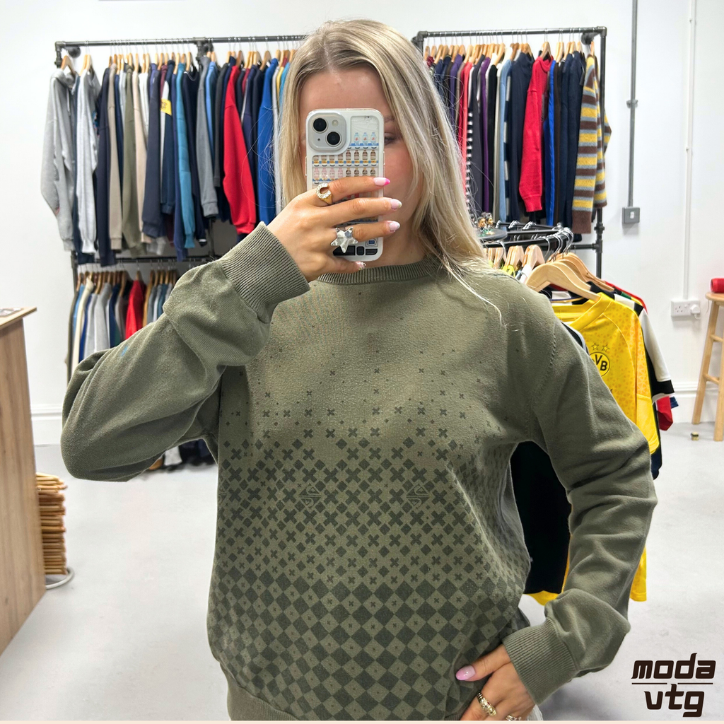 Vintage Y2K Quiksilver Knitted Jumper Green Small Unisex Retro