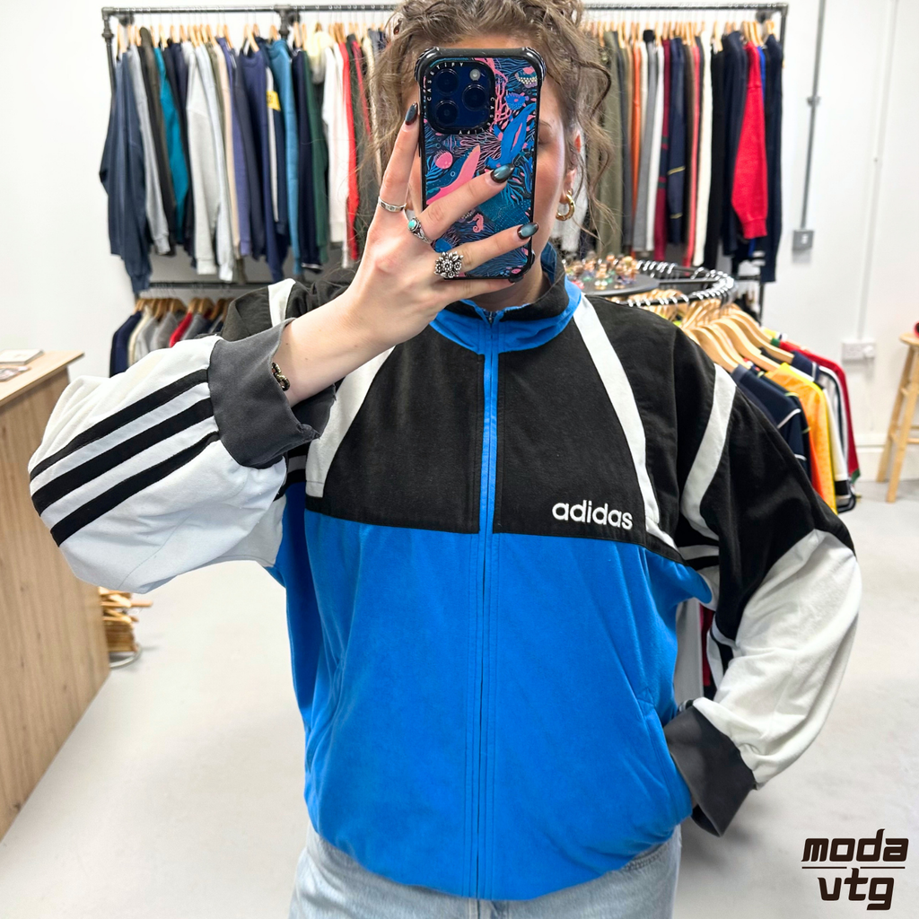 Vintage 90s Adidas Tracksuit Jacket Blue Large Retro Unisex Festival