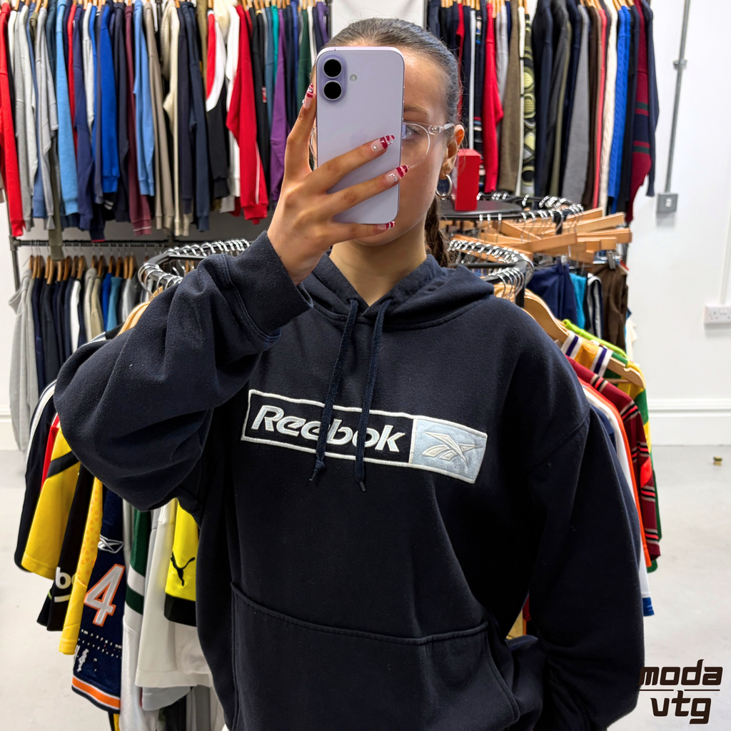 Vintage Y2K Reebok Hoodie Navy Large Retro Unisex