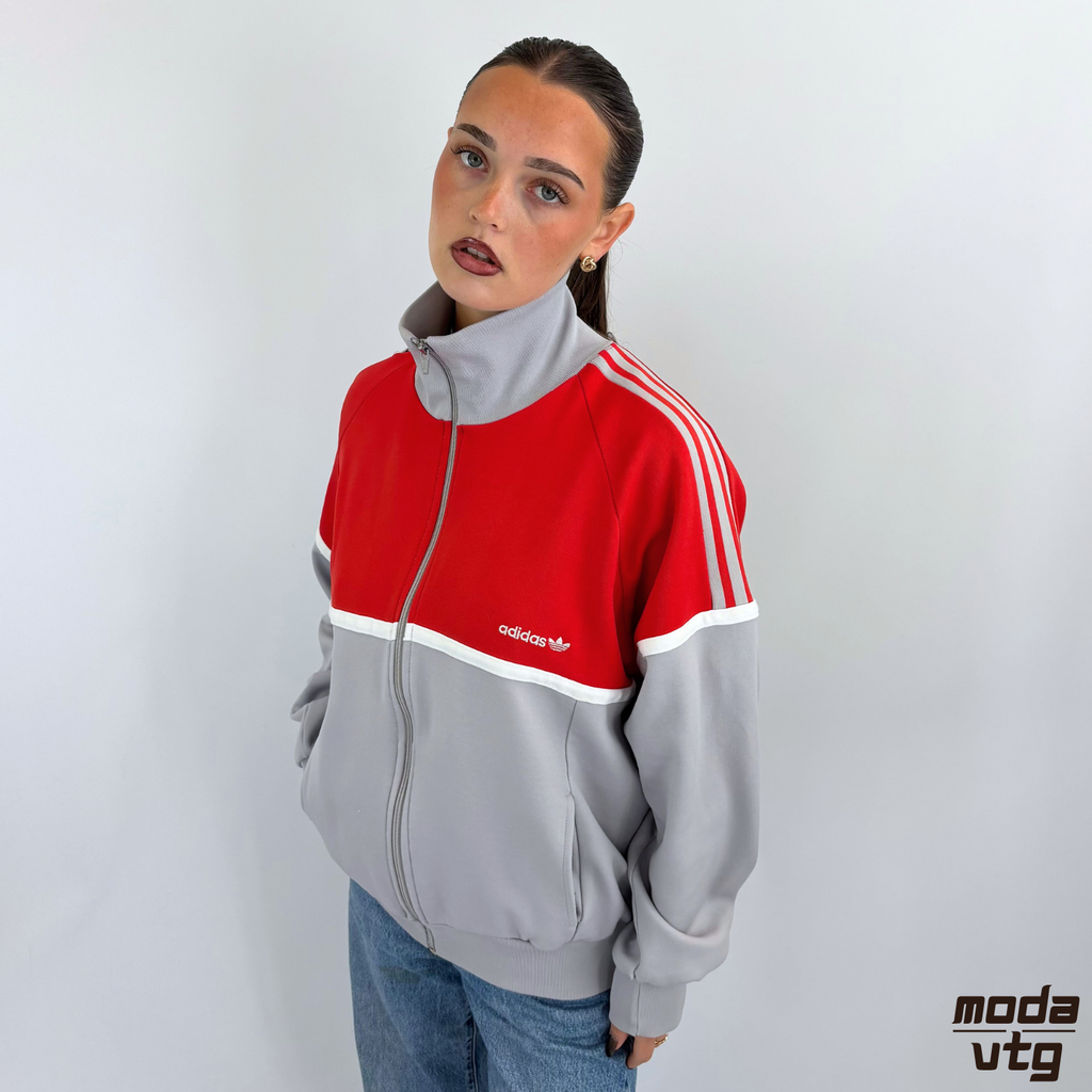 Vintage 80s Adidas Track Jacket Grey Medium Retro