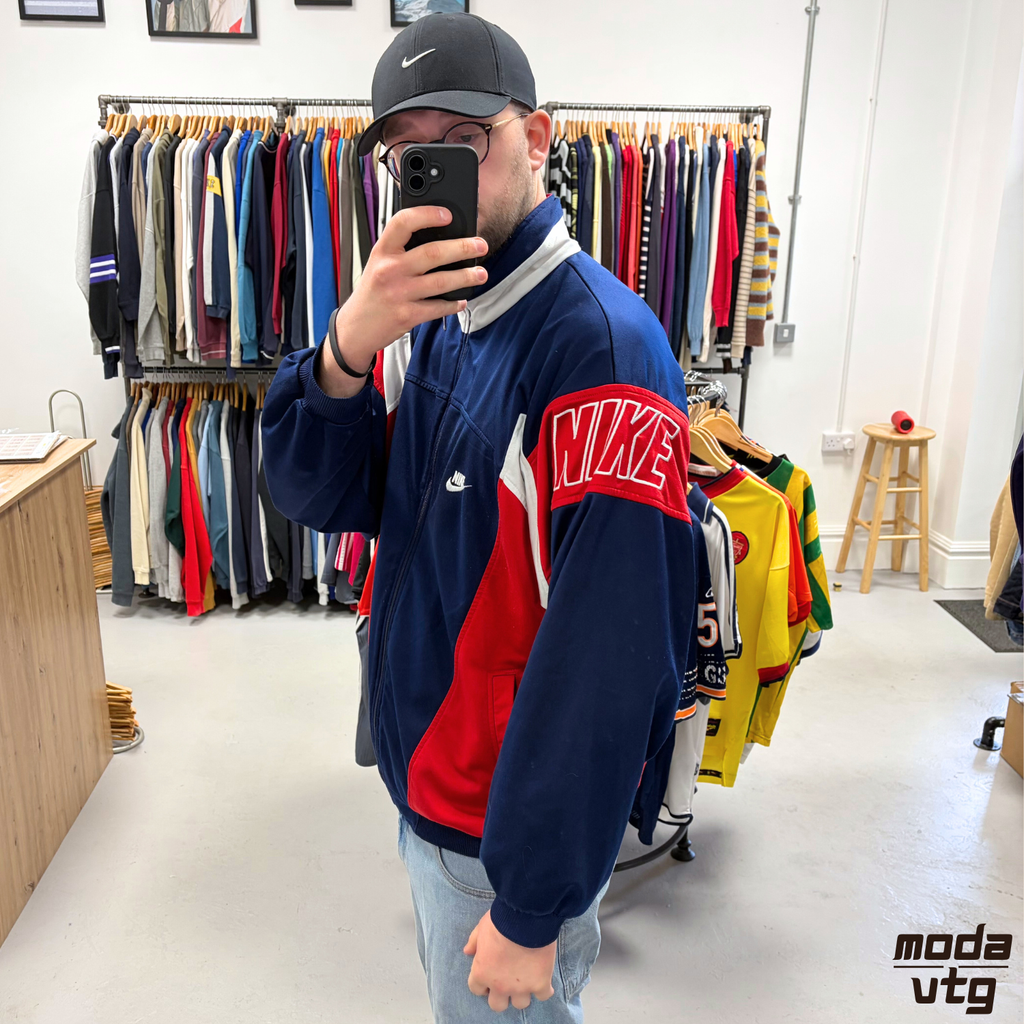 Vintage 90s Nike Track Jacket Navy XL Retro Spellout Festival Unisex