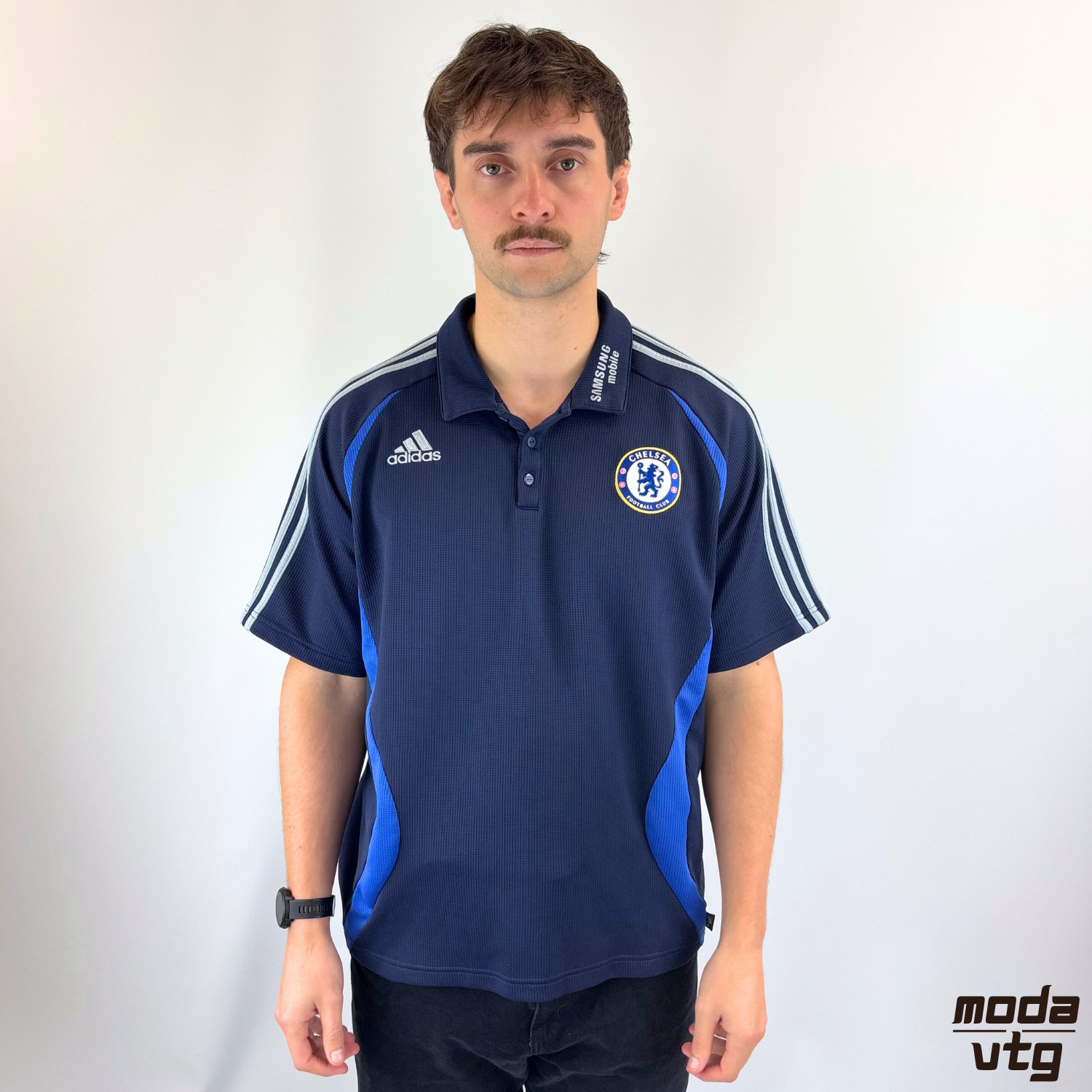 Vintage Y2K Chelsea FC Adidas Polo Navy Large
