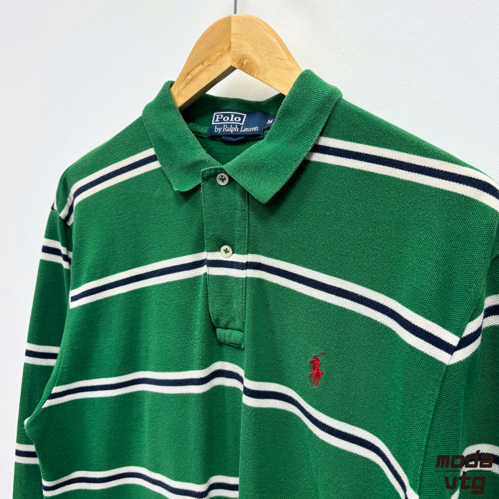 Vintage Y2K Ralph Lauren Polo Green Medium Long Sleeve Striped