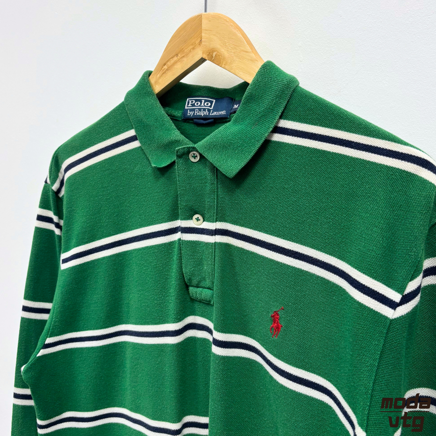 Vintage Y2K Ralph Lauren Polo Green Medium Long Sleeve Striped