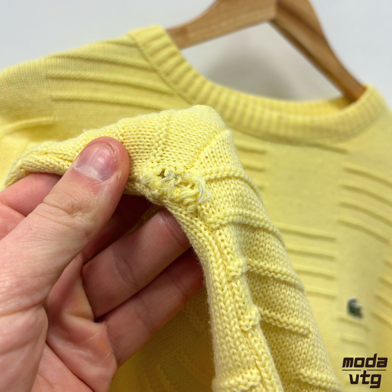 Vintage 90s Lacoste Knitted Jumper Yellow Medium Retro Made In France