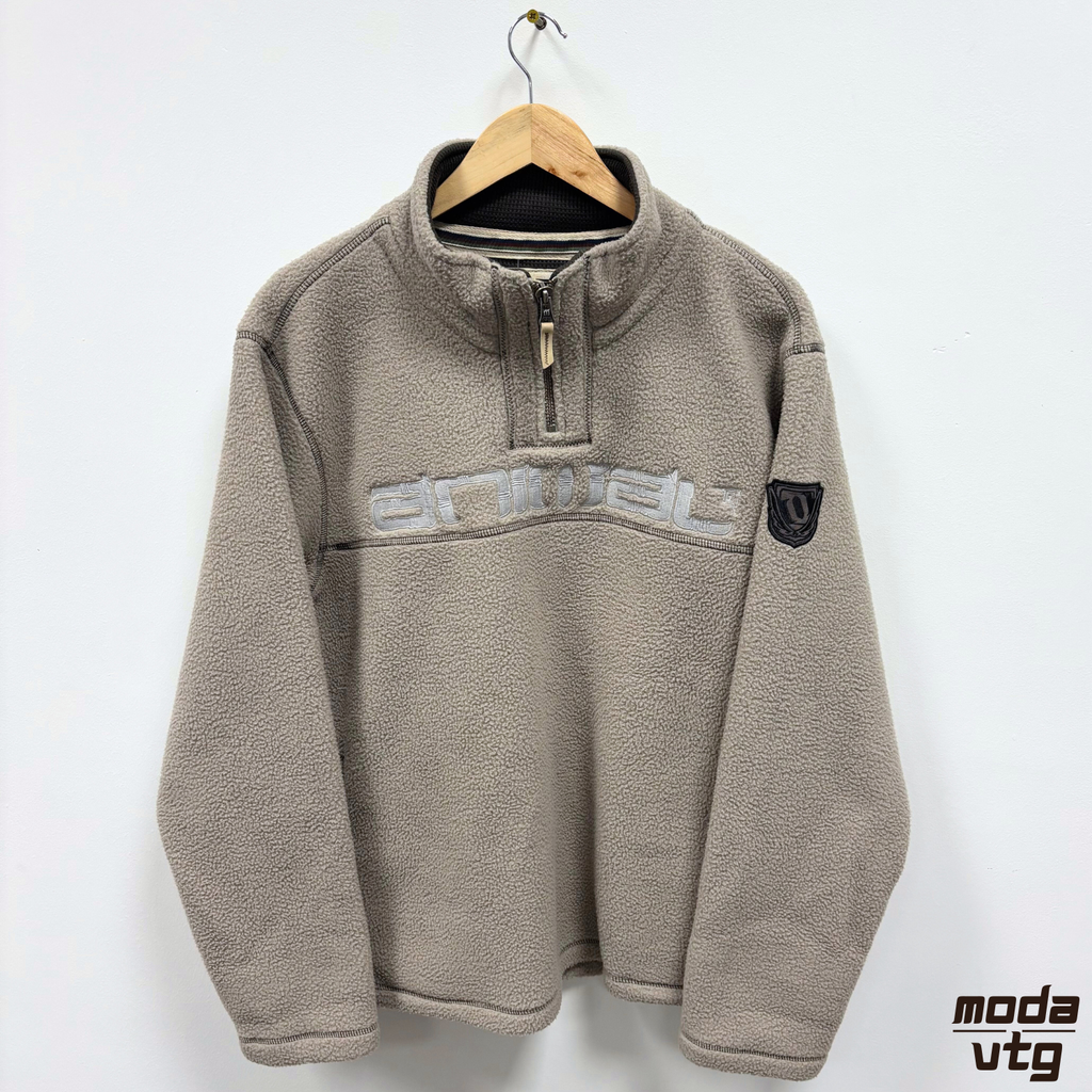 Vintage Y2K Animal Fleece Beige Large Winter Quarter Zip