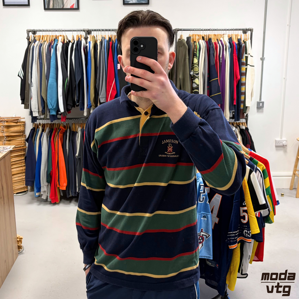 Vintage Y2K Jameson Irish Whisky Rugby Polo Large Striped