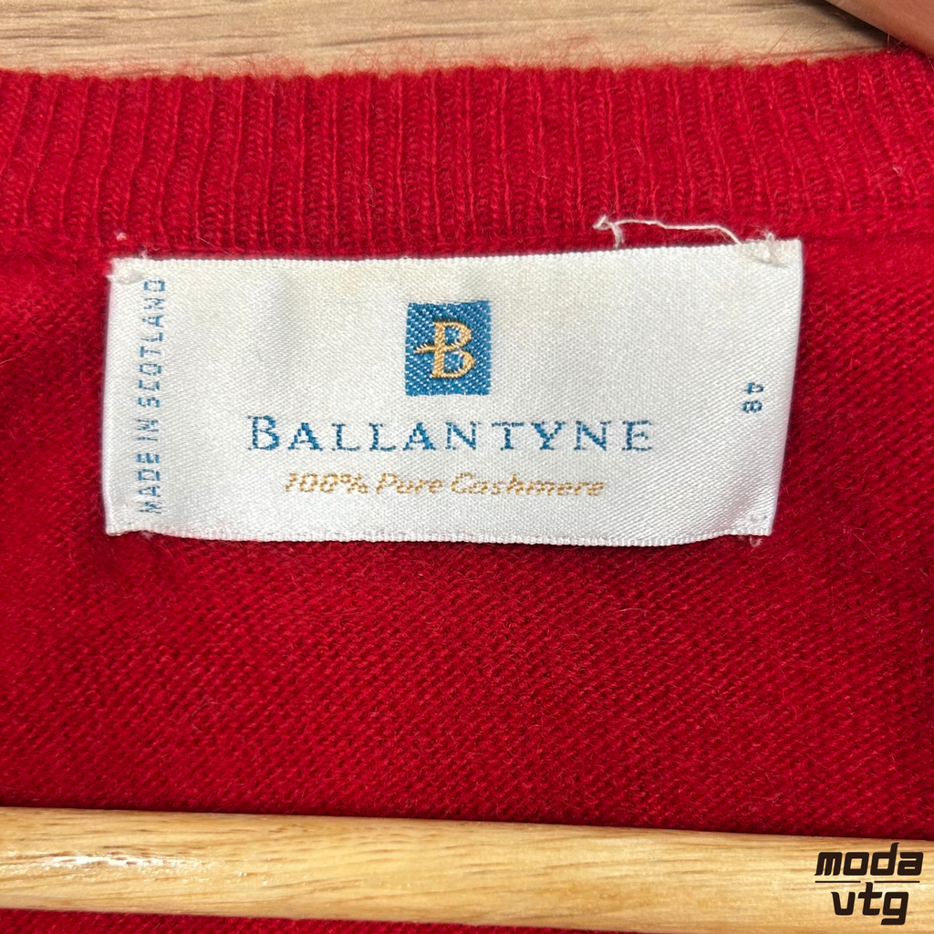 Vintage 90s Ballantyne Knitted Vest Red Large Unisex Cashmere Made In Scotland