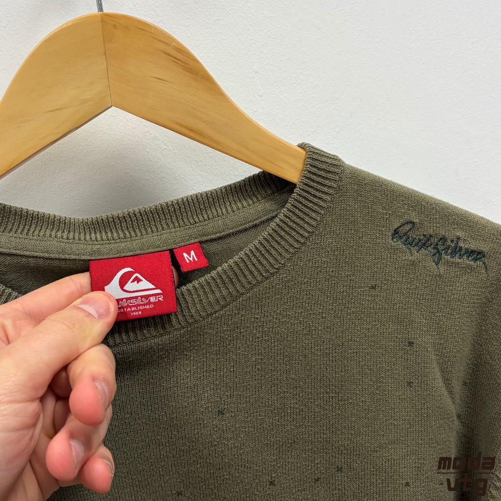 Vintage Y2K Quiksilver Knitted Jumper Green Small Unisex Retro