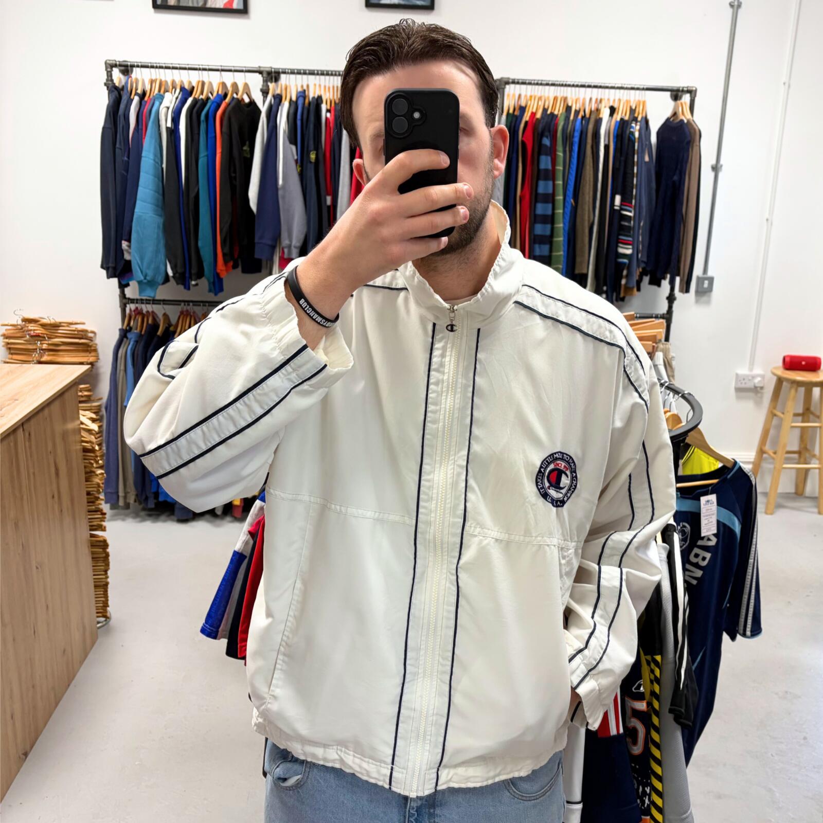 Vintage Y2K Champion Track Jacket White XL Retro Festival