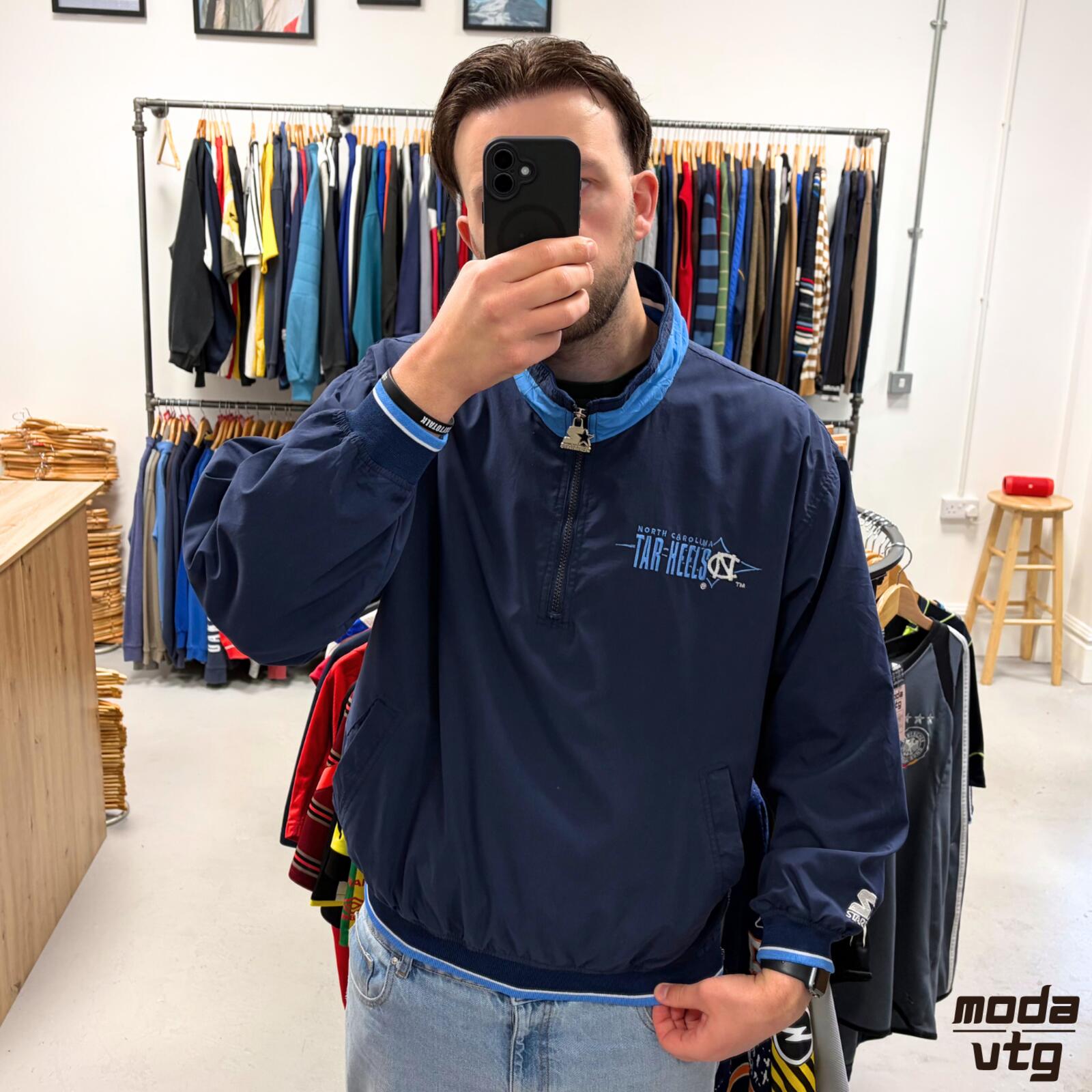 Vintage Y2K North Carolina Tar Heels Windbreaker Navy Large Starter Retro Unisex