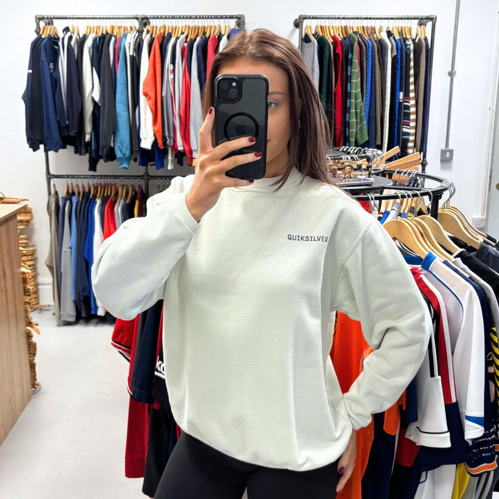 Vintage 90s Quiksilver Sweatshirt Beige Small Retro Unisex Graphic