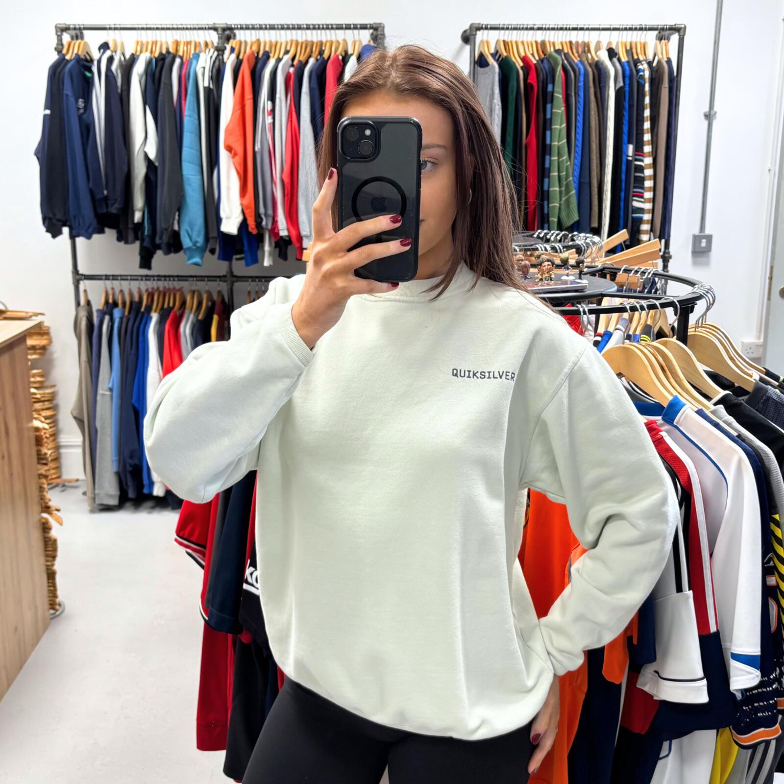 Vintage 90s Quiksilver Sweatshirt Beige Small Retro Unisex Graphic