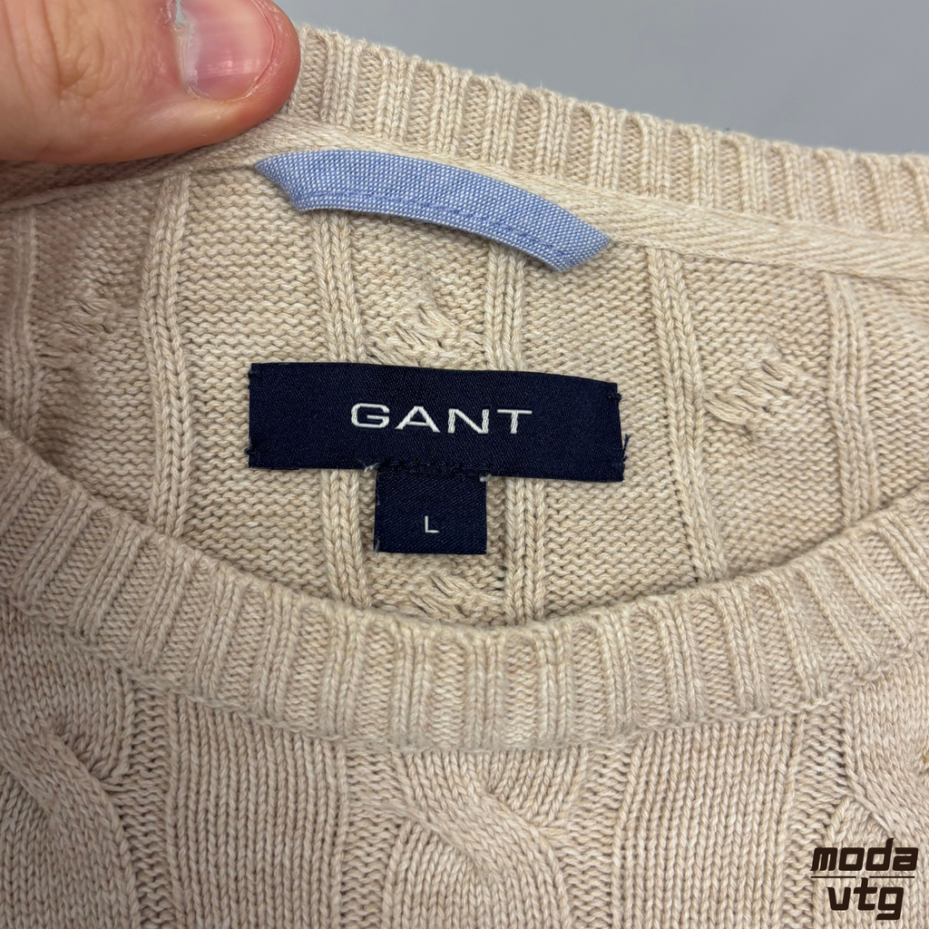 Vintage Y2K GANT Knitted Jumper Beige Medium Cable