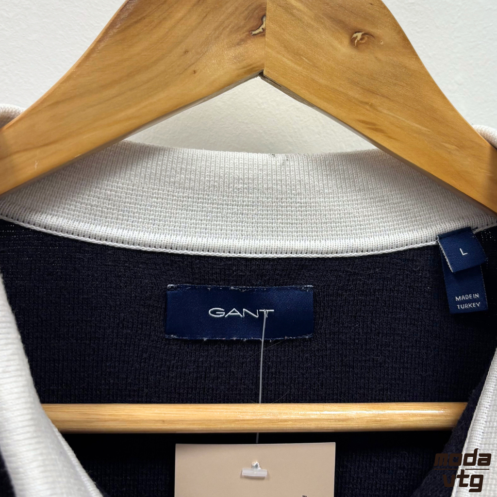 Vintage Y2K GANT Rugby Polo Navy Large Striped Retro