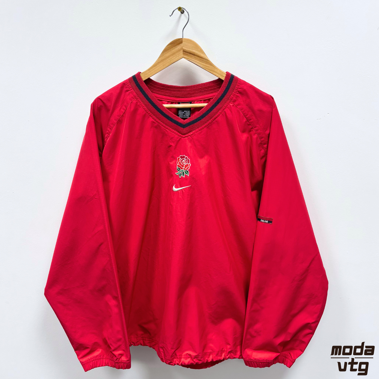 Vintage 1999/01 England Rugby Training Pullover Windbreaker Red Large Retro