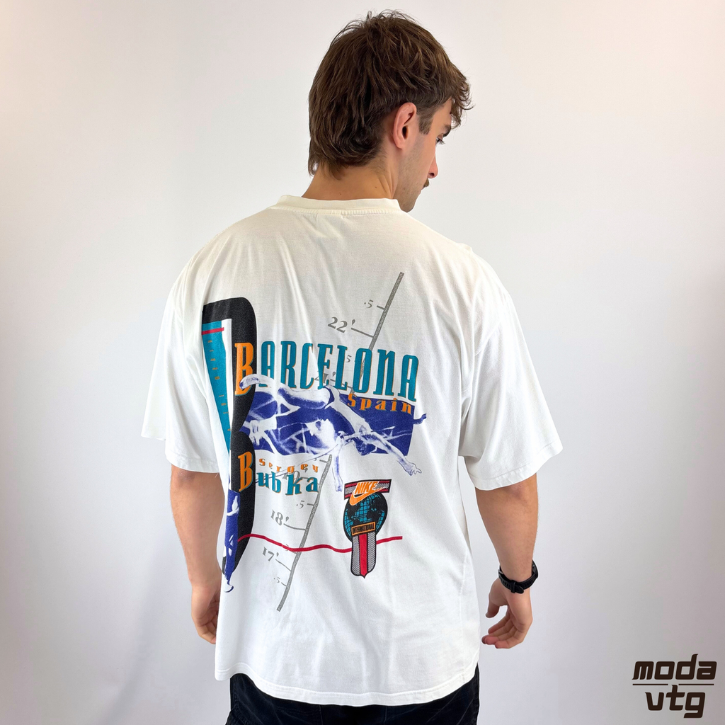 Vintage 90s Nike Sergey Bubka T-Shirt White Barcelona Olympics Graphic
