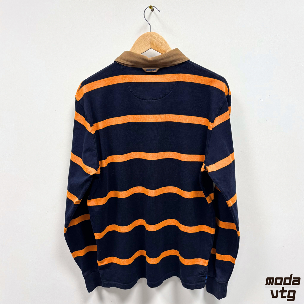Vintage Y2K GANT Rugby Polo Navy Large Striped Retro