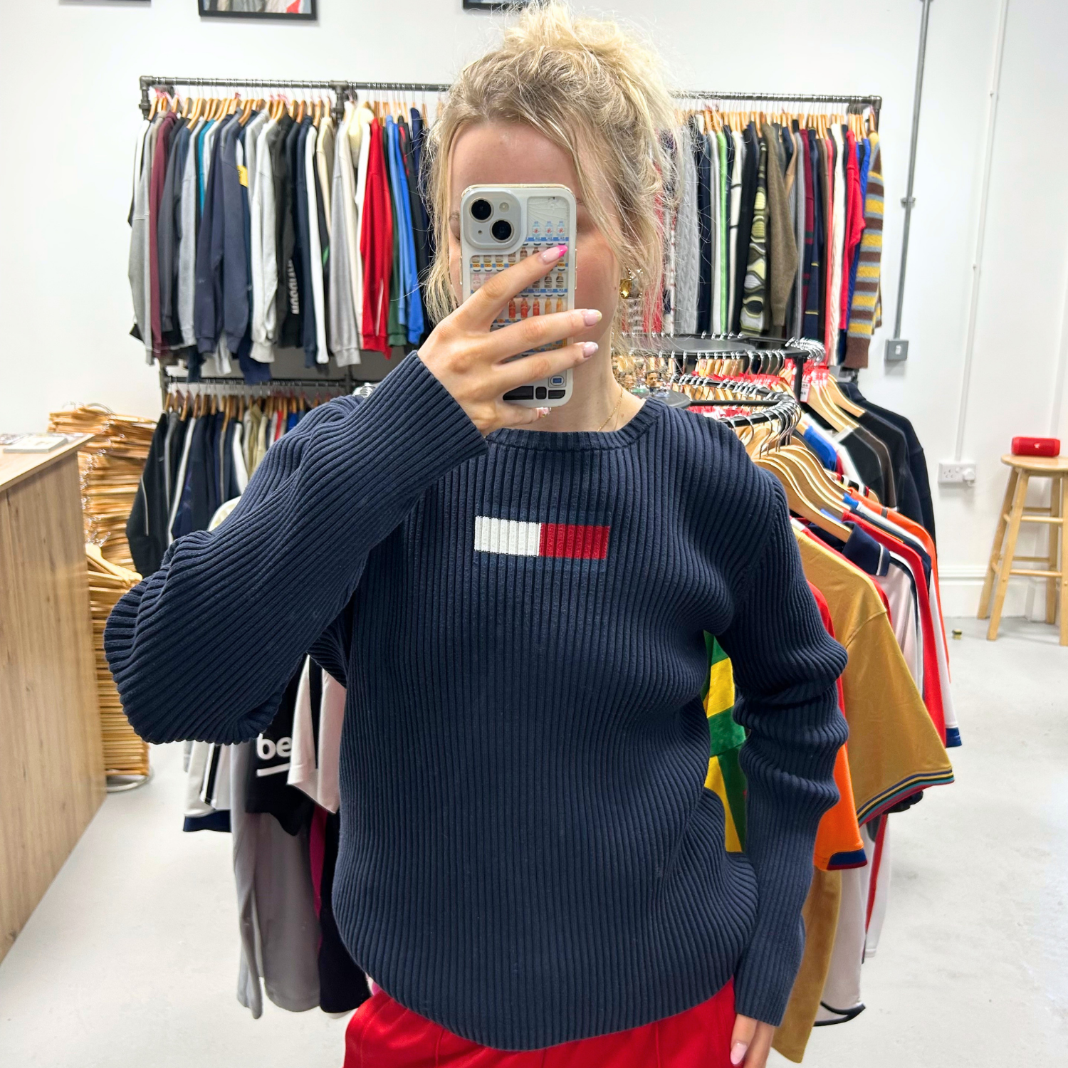 Vintage Y2K Tommy Hilfiger Knitted Jumper Navy Women’s Small Retro
