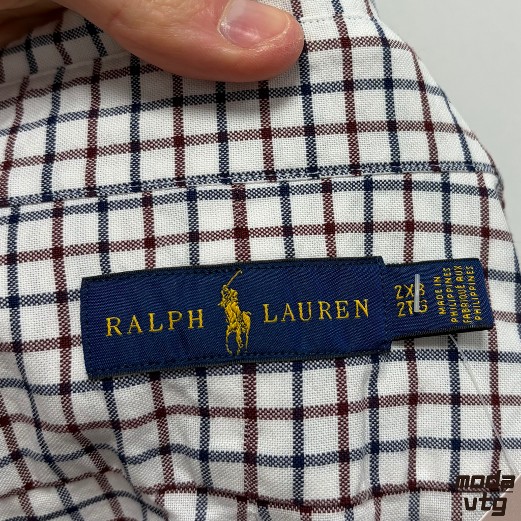 Vintage Y2K Ralph Lauren Shirt White XXL Retro Cotton Gingham