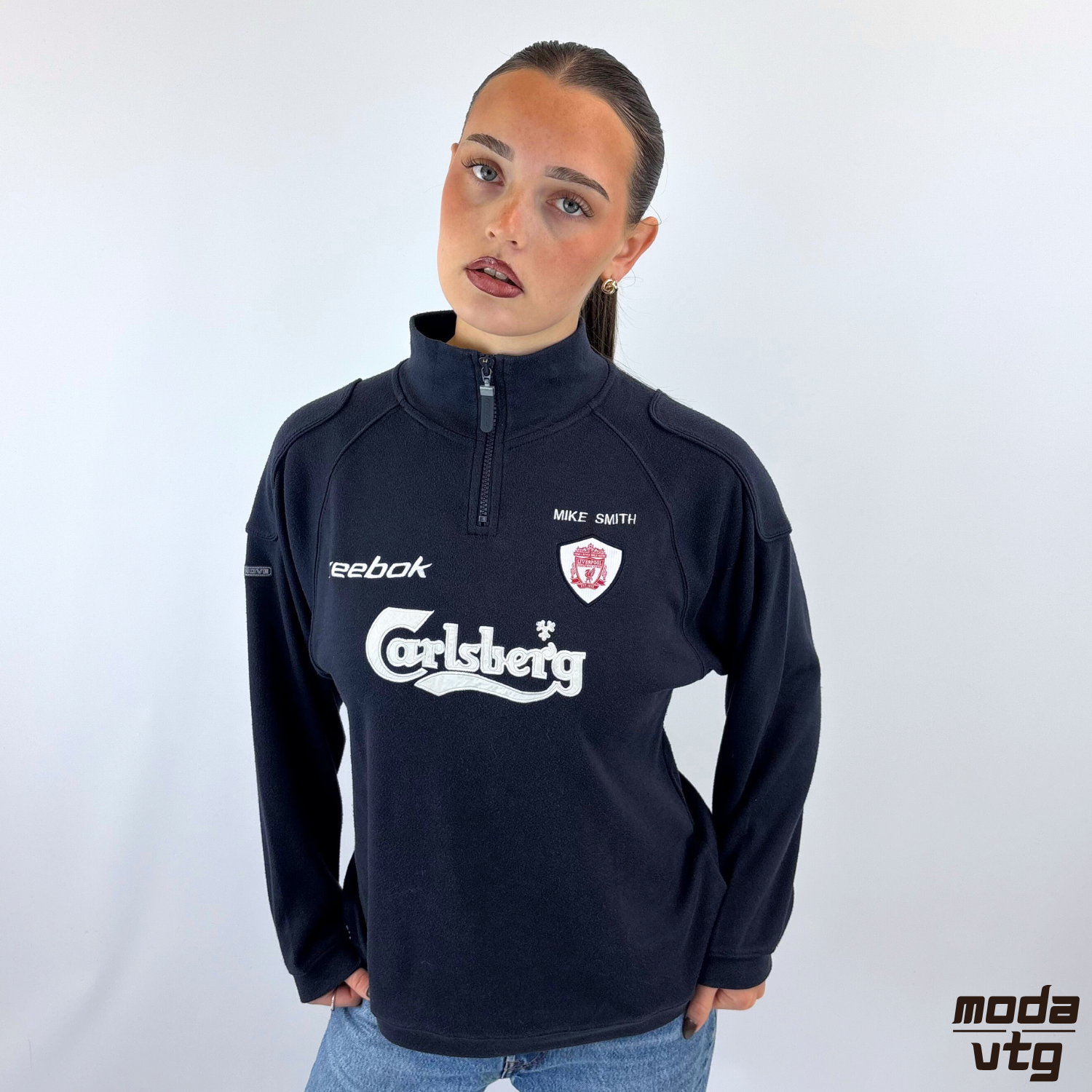 Vintage Y2K Liverpool Reebok Sweatshirt Navy XS Quarter Zip
