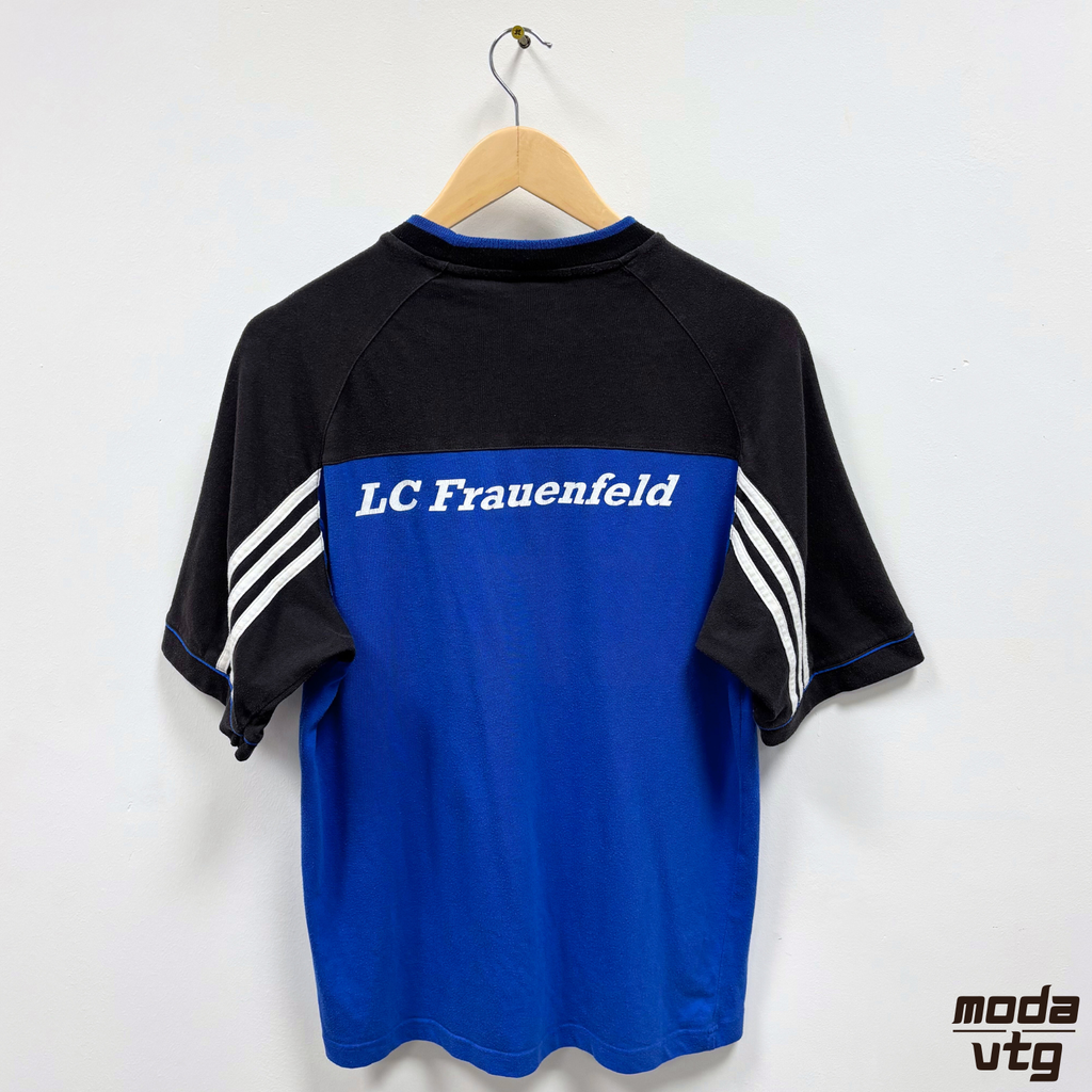 Vintage 90s Adidas T-Shirt Blue Black Medium Holiday Summer